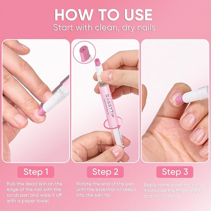 Ceramic Cuticle Pusher & Oil Pen, 2ml Rose + Grape Scented Nail Care Pen, Gentle Cuticle Remover for Dry & Damaged Nails, Moisturize Strengthen Brighten (Pink3.0&Grape3.0)