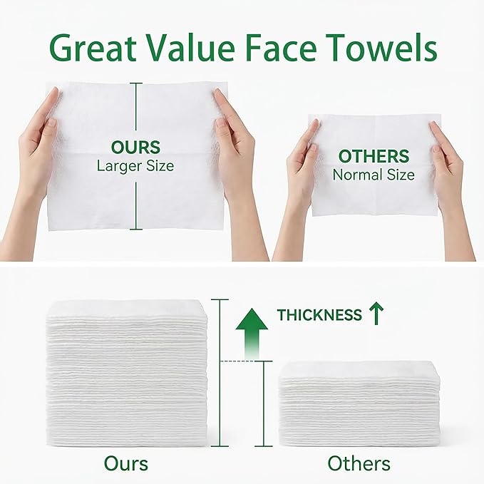 Vinda Clean Face Towels Disposable - Makeup Remover Wipes Sensitive Skin - Dry Face Wipes for Women Men Cleansing - Face Wash Cloths with XL Size - 50 Count
