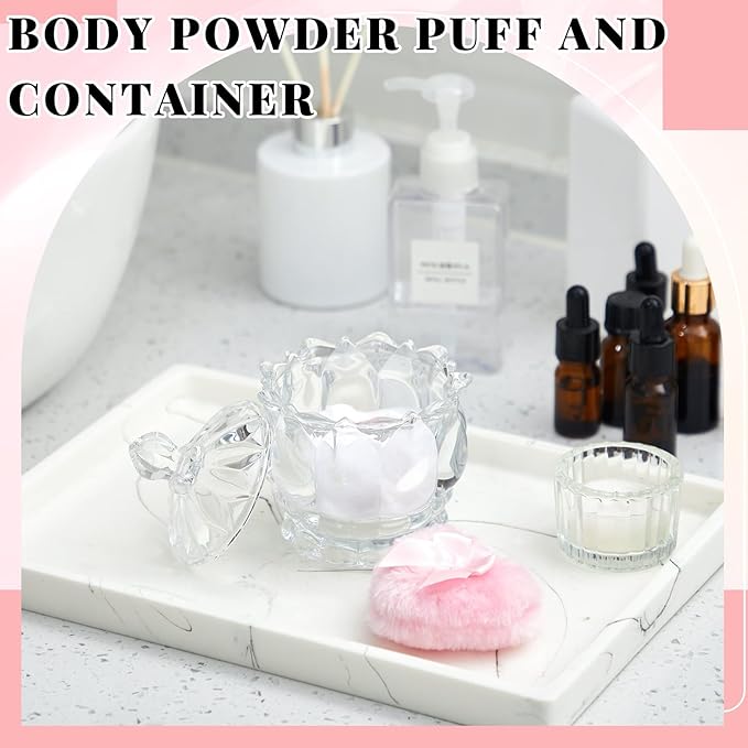 Tioncy 3 Pcs Large Body Powder Puff and Container Valentine's Day gift Powder Container with Puff Crystal Case Soft Washable Reusable Velour Face Body Glitter Wet Dry Makeup(Exquisite,Clear)