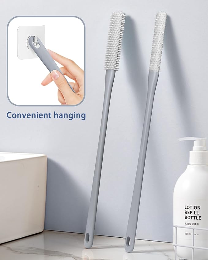 2 Pack Toe Cleaning Brush,15.7" Long Handle Silicone Foot Scrubber Bath Brush Bathroom Cleaner for Seniors Elderly Men and Women (Grey)
