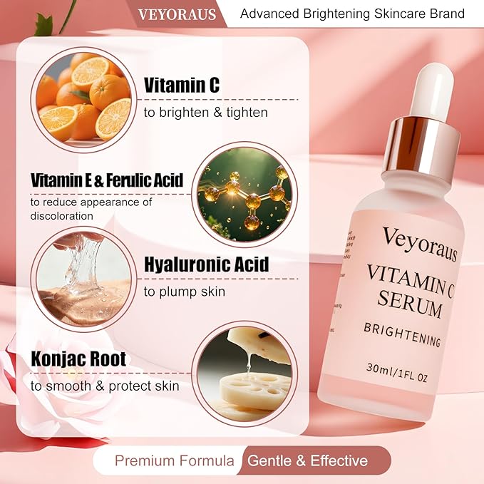 Vitamin C Serum for Face – Brightening & Anti-Aging & Wrinkle Facial Serum With Vitamin C, Sodium Hyaluronate, Vitamin E And More. Hydrating Dark Spot Corrector to Even Skin Tone & Glow, 1 fl oz