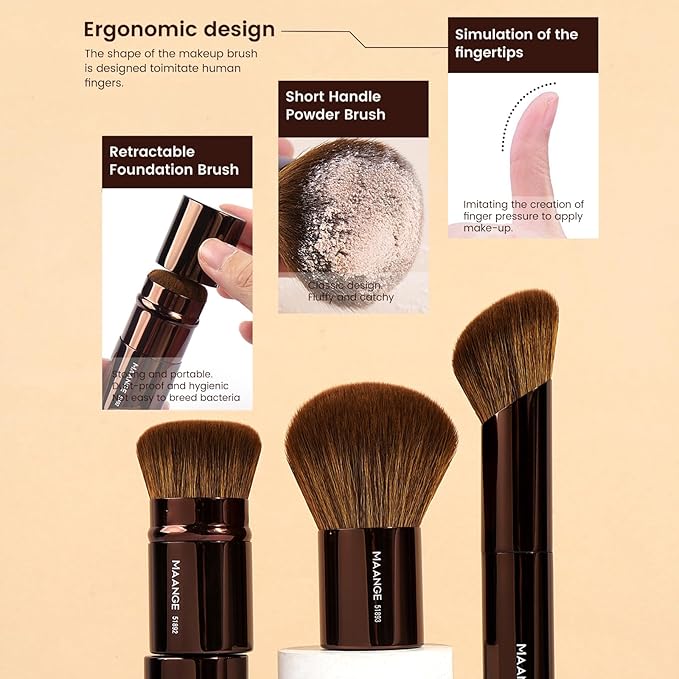 MAANGE 20 Pcs Makeup Brushes with Gift Box, Double-End Multi-functional Makeup Brushes for Blending Liquid Powder Concealer Cream Blush Buffe,Dark Brown
