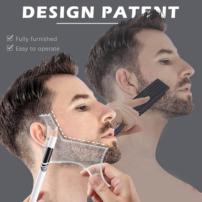 NewBang 8 Piece White Barber Pencil Set - Edge Hairline Razor Trace Pencils for Beard Guide and Shaping with Built-in Sharpener, Brush and Ruler