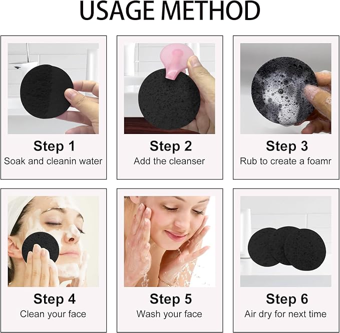 50-Count Large Compressed Facial Sponges for Estheticians,Daily Cleansing and Gentle Exfoliating- 100% Natural Cellulose Spa Sponge Perfect for Removing Dead Skin,Dirt and Makeup(Round 2.95",Black)