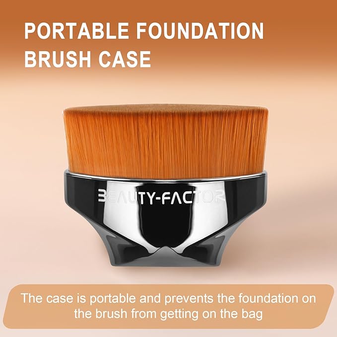 Flat Top Foundation Makeup Brush - Hexagon Kabuki Powder Make Up Brushes Soft and Dense Bristles with Protective Case for Liquid, Blending, Body, Self-tanner, Cream, Buffing (Dark Silver)