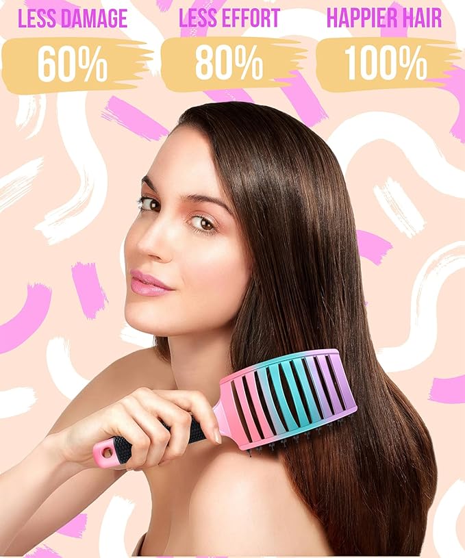 KTKUDY Wet or Dry Detangling Hair Brush for All Hair Types - Eliminates Knots & Reduces Breakage Hairbrush - Tangle Free Detangler Brush For Women Men & Kids, Single, 1 Count