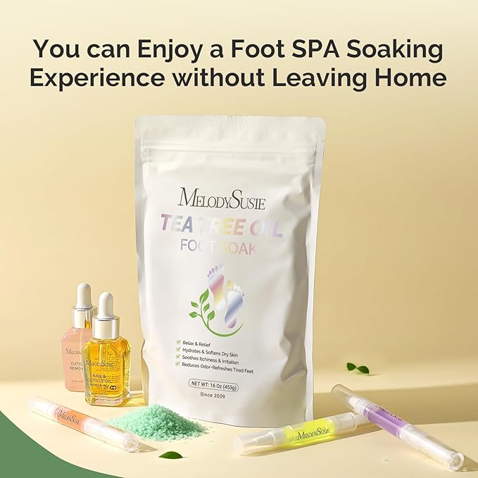 MelodySusie Tea Tree Oil Foot Soak with Sea Salt - Moisturizing Pedicure Treatment for Softening Calluses & Soothing Tired Feet - 16oz Relaxing Foot Bath to Refresh & Rejuvenate 1 Pound