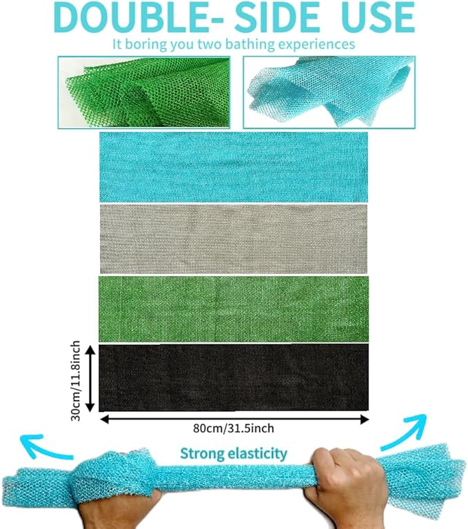 African Exfoliating Net, African Net Sponge, Nylon African Bathing Sponge Net, African Net Long Net Bath Sponge Shower Body Scrubber Back Scrubber Skin Smoother ((Black,White,Blue,Emerald Green))
