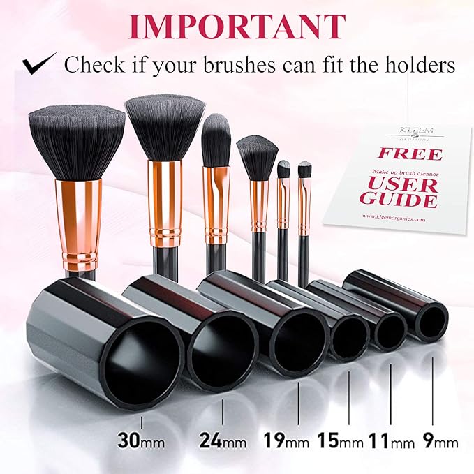 Kleem Electric Makeup Brush Cleaner Machine | Automatic Makeup Brush Washer & Spinning Dryer with Free Cleaner Shampoo | Dual-Fiber Bristles for Eyeshadow & Foundation | Made in USA | Black