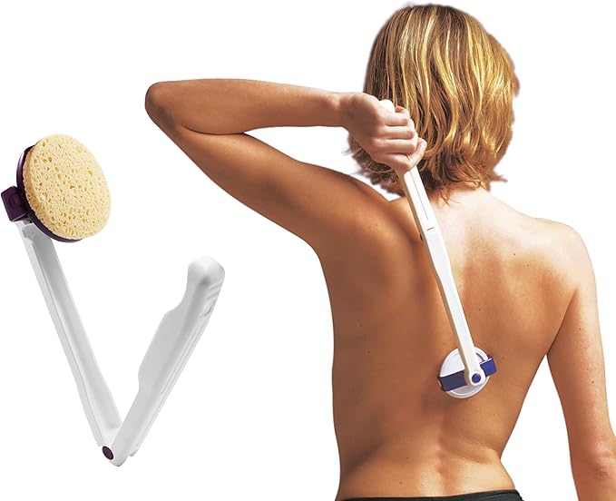 KMINA Lotion Applicator for Back Self Elderly, Foldable and Long, Includes Accessory Kit, Long Handled Sponge, Made in Europe