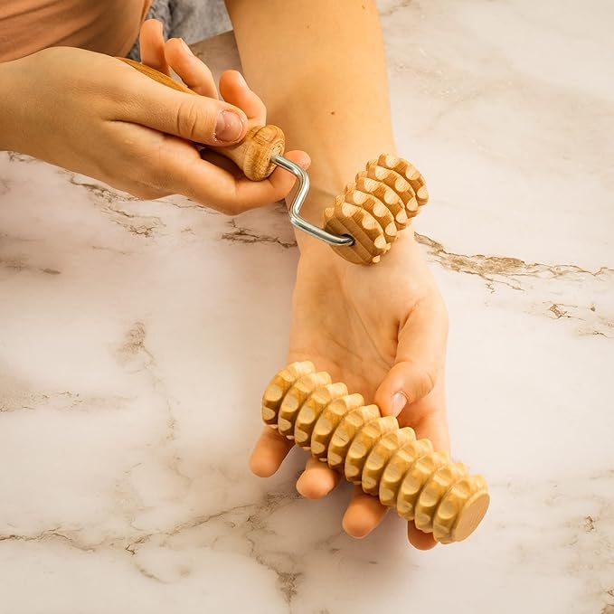 tuuli Body and Face Roller, Multi-Functional Wooden Massage Roller, Helps Ease Muscle Tension and Support Skin Health, Natural Face Massage Tools, Set of 2 (2 piece set A)