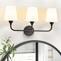 Bathroom Vanity Light, Matte Black Bathroom Light Fixtures, 3-Light Lighting Fixtures Over Mirror, Modern Wall Sconce with Flared White Fabric Shade, E26 Socket(ETL Listed)