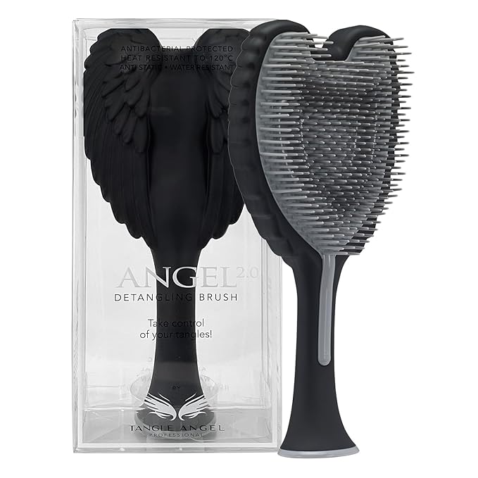 Detangling Hair Brush - Anti Static Angel Wing Hair Brush with Soft & Flexible Bristle for Straight & Wavy Hair - Tangle Angel Hair Detangler Brushes for Blow Drying & Shower - Matt Black