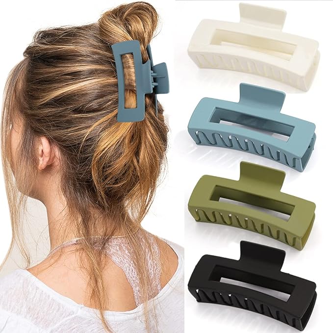 Canitor 4 PCS Hair Claw Clips, Strong Hold Matte French Design Banana Jaw Non-Slip Clips for Thick Hair and Women