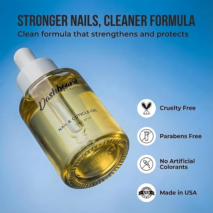 Dashboard Beauty Cuticle Nail Oil - Advanced Nail Moisturizer & Premium Nail Strengthener with Jojoba, Vitamin E - Repairs Damaged Nails, Nourishes, Enhances Growth - Salon-Grade, Deep Hydration, 1 oz