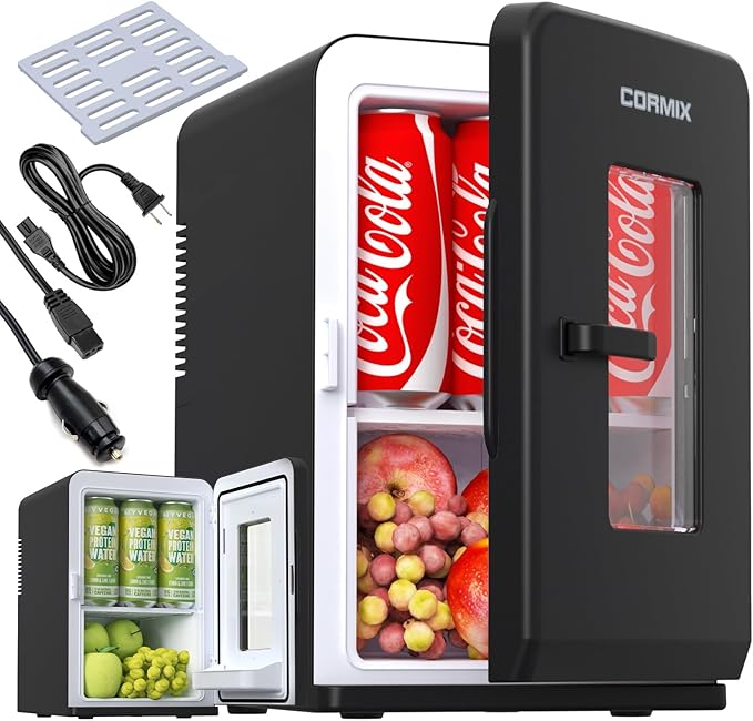 Mini Fridge for Bedroom, 15 Litre/21 Cans Portable Mini Refrigerator with AC/DC Power for Office, Dorm and Car, Thermoelectric Cooler & Warmer Skincare Fridge for Drinks, Food, Cosmetics