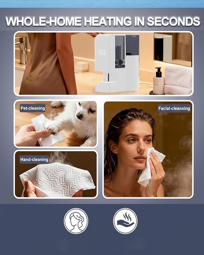 Fully Automatic Smart Hot Towel Dispenser, 60/120/180 PCS Towel Refills Options, Upgraded Smart Hot Facial Towel Warmer for Bathroom,131°F Constant Temperature,5-Second Warming (60* towels)