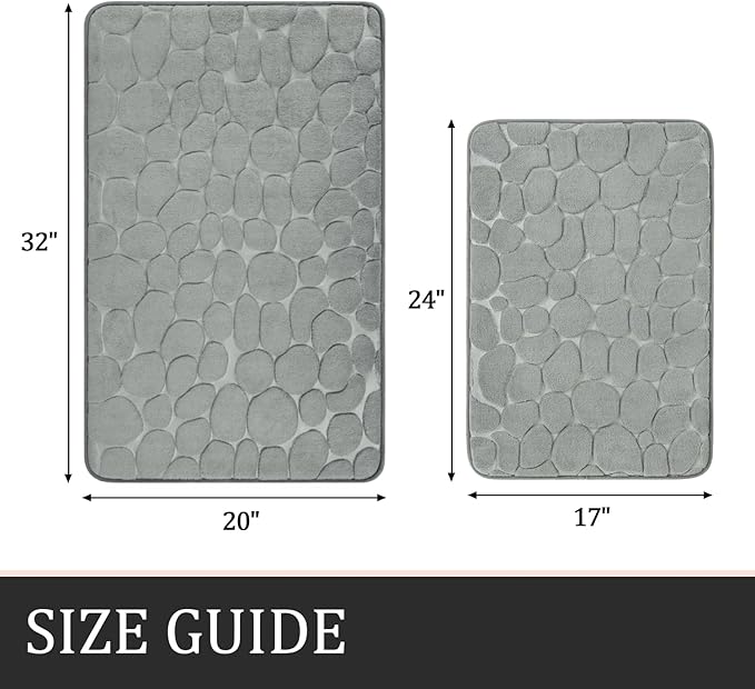YIHOUSE Bathroom Rugs Mat Set 2 Piece Light Grey, Memory Foam Bath Mats Sets, Non Slip Water Absorbent Washable Bath Rugs for Sink, Toilet and Floor