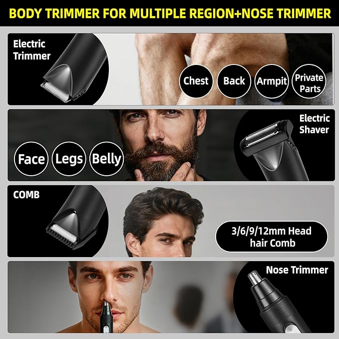Rechargeable Body Hair Trimmer for Men, 2 in 1 Body Groomer for Men, Replaceable Hair Cutting Blade, IPX7 Waterproof Wet/Dry Ball Groin Trimmer with Charging Base