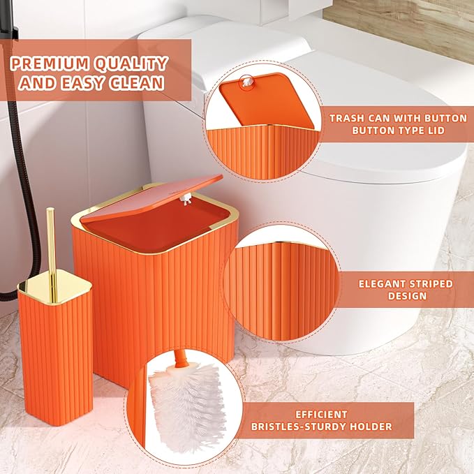 Bathroom Accessories Set - 25PC Bathroom Sets with Shower Curtain and Rugs, Orange Bathroom Accessories with Trash Can, Soap Dispenser, Soap Dish & Toilet Brush
