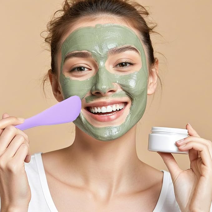 2 in 1 Facial Cleansing Brush&Silicone Face Mask Applicator, 2PCS Face Mask Brush Face Scrubber for Exfoliating, Massaging, Remove Blackheads, Applicator for Mud, Body Lotion, DIY Mask, Pink & Purple