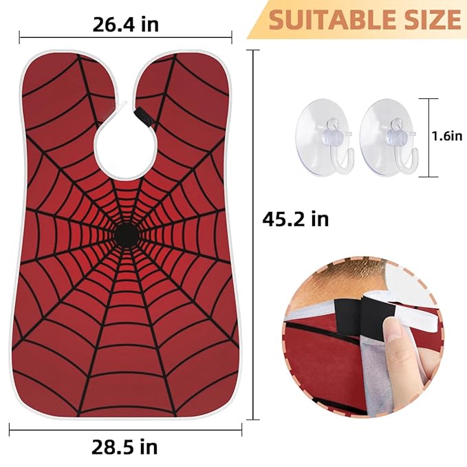 Spiders Web Red Beard Bib Apron,Beard Hair Catcher,Non-Stick Beard Shave Cape,Halloween Decor Shaving Trimming Non-Stick Waterproof Grooming Gifts for Dad Men Him Boyfriend