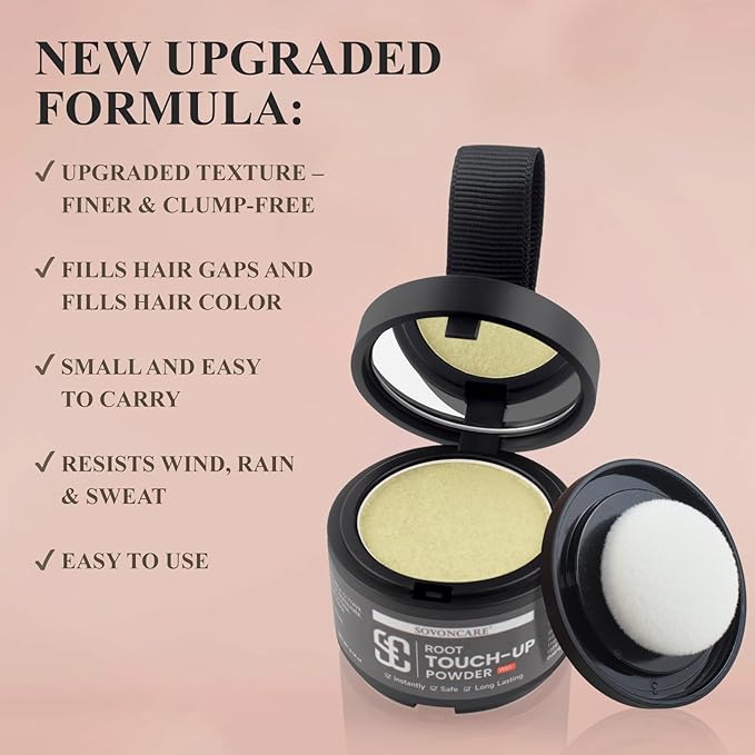 SOVONCARE Wet Hairline Powder for Women & Men - Hair Root Touch Up Powder for Grey Coverage, Thinning Hair & Bald Spots, Stays All Day - Instant Root Cover Up, Includes Brush（Light Blonde 0.14 Oz）