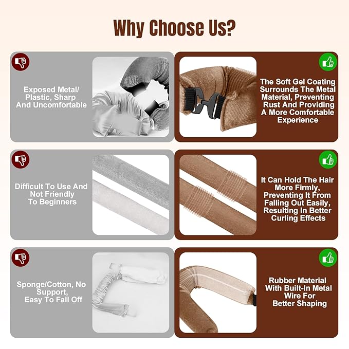 TULOBI 3 Pcs Heatless Curls Overnight - Upgraded Velvet Heatless Hair Curler with Velcro Fastener, Overnight Jumbo Blowout Rods, Hair Curlers to Sleep in for All Hair Types (Khaki)