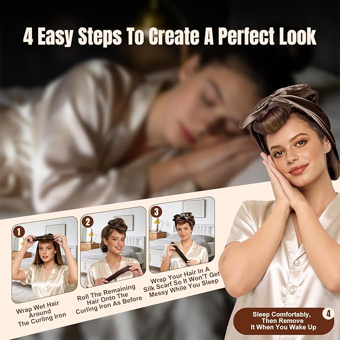 TULOBI 3 Pcs Heatless Curls Overnight - Upgraded Velvet Heatless Hair Curler with Velcro Fastener, Overnight Jumbo Blowout Rods, Hair Curlers to Sleep in for All Hair Types (Brown)