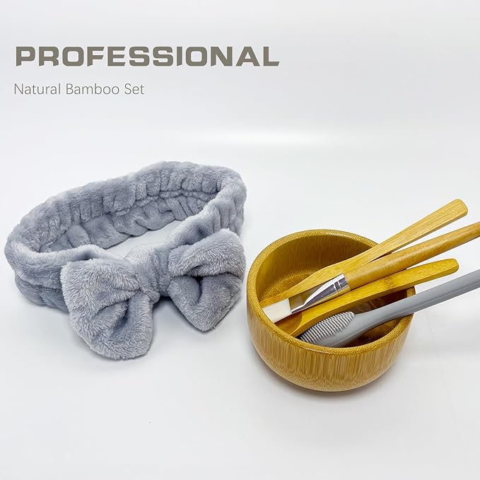 Skincare Face Mask Mixing Bowl Set 6 Pack,Makeup Skin Care Products for Clay Mask,Home DIY Beauty & Personal Care Tools Kit Bamboo Bowl,Spatula,Spoon,Brush,Silicone Applicator,Headband