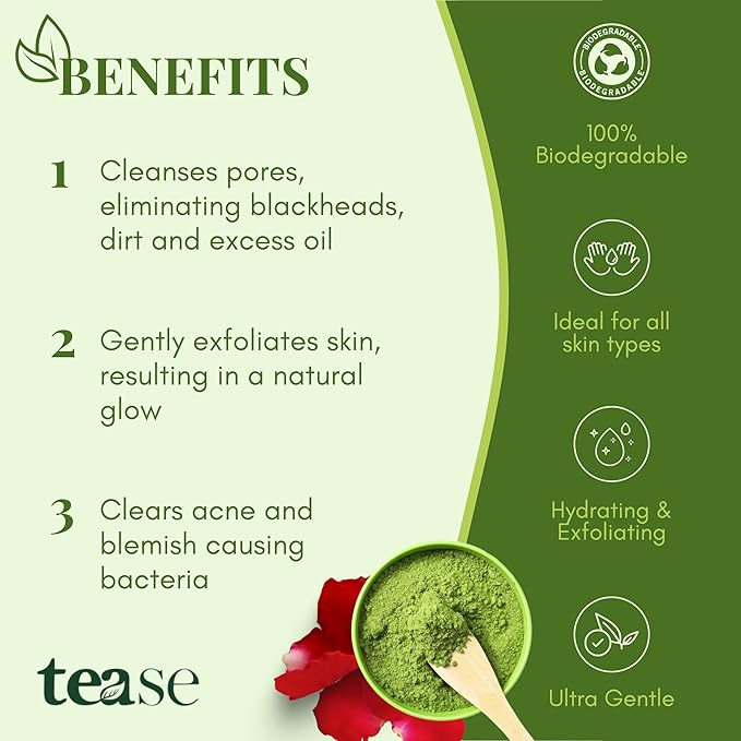 Tease Tea Facial Exfoliator Sponge - Matcha Konjac Facial Sponge, Face Sponge for Cleansing, Konjac Sponge, Exfoliating Sponge for Face, Facial Scrubber Infused with Matcha Green Tea for All Skin