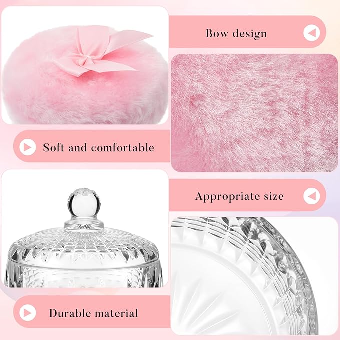 Tioncy 3 Pcs Large Body Powder Puff and Container Valentine's Day gift Powder Container with Puff Crystal Case Soft Washable Reusable Velour Face Body Glitter Wet Dry Makeup(Starry Sky,Clear)