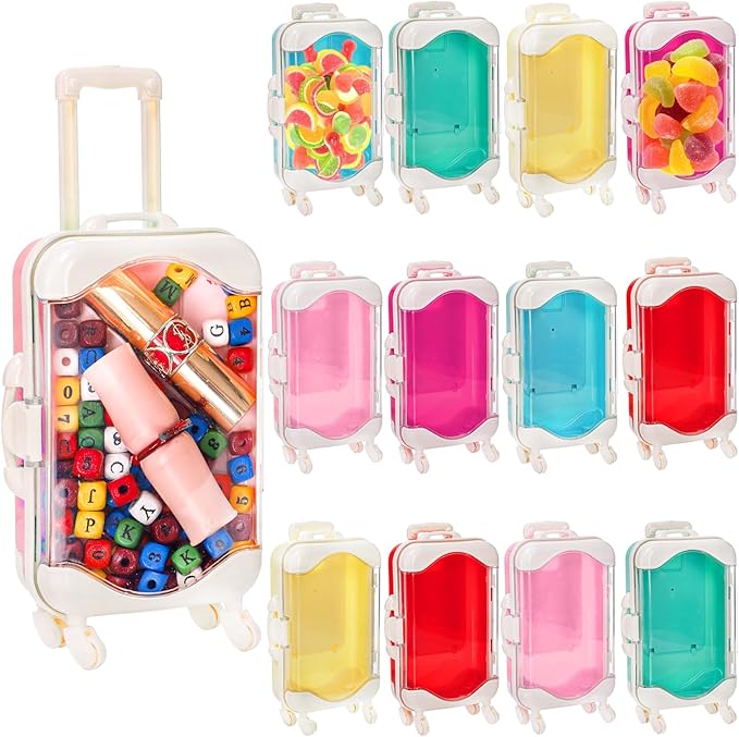 Yopay 12 Pack Mini Suitcase Candy Box, Tiny Gift Packaging Box for Girls Birthday Party, Wedding, Family Vacation, Jewelry, False Eyelashes Storage, 6Color