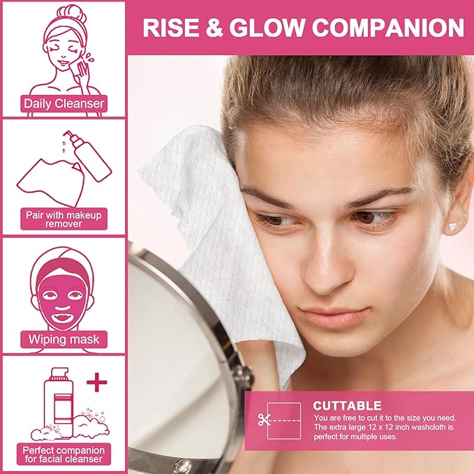 FACEMADE 120 Count XXL Disposable Face Towels 12" × 12", 100% USDA Biobased Face Towelettes Disposable, Clean Facial Towels for Makeup and Clean Skin, Super Soft and Thick Dry Wipes Club