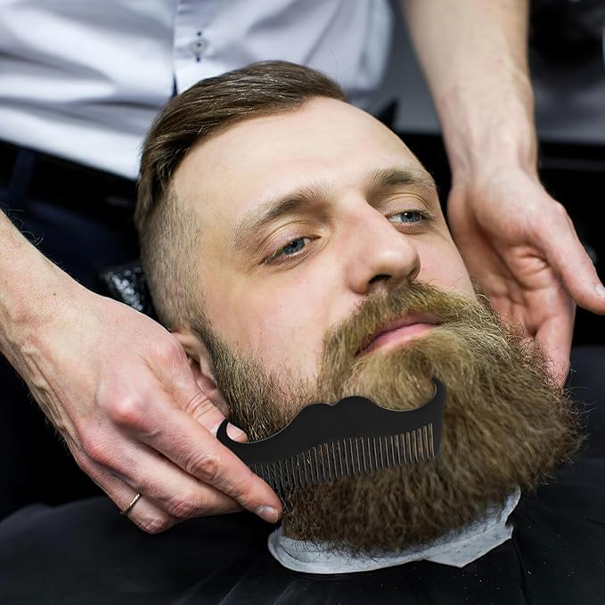 Men’s Beard Shaping Tool Stainless Steel Beard and Mustache Comb Portable for Precise Styling and Trimming with Black Opp Pocket Case