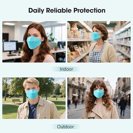 LEMENT KN95 Face Masks - 100 Pack Breathable Comfortable Disposable Masks For Adult, Filter Efficiency≥95%, Elastic Ear Loops, Blue