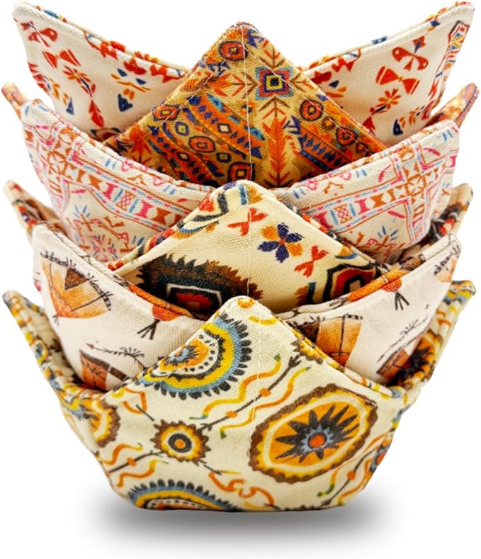 Cotton Microwavable Bowl Cozy ，Set of 6，Microwave-Safe Hot Bowl Holders, Soup Bowl Cozy Hot Pads，Prevent Hand from Heat and Maintain Food Warm，Ideal Household Gift Store（A）