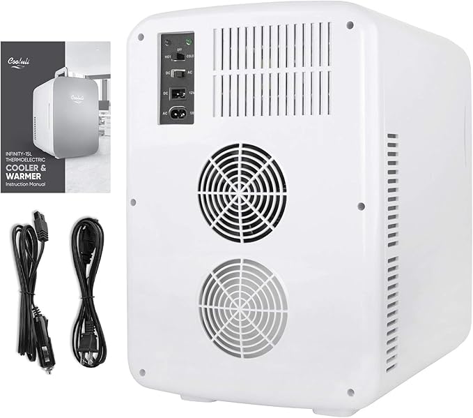 Cooluli 15L Mini Fridge for Bedroom - Car, Office Desk & College Dorm Room - 12v Portable Cooler & Warmer for Food, Drinks, Skincare, Beauty & Makeup - AC/DC Small Refrigerator with Glass Front, Blue,15 Liter