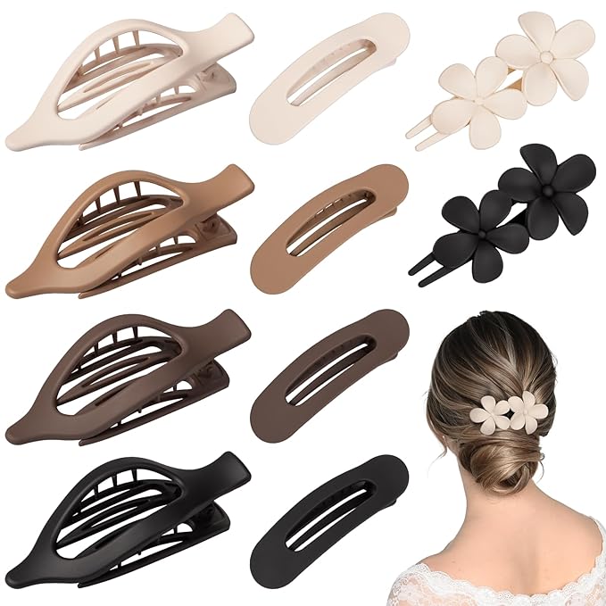 12 PCS Flat Hair Clips for Women - 3 Styles Flat Claw Clips for Thin Thick Hair, Strong Hold Hair Accessories