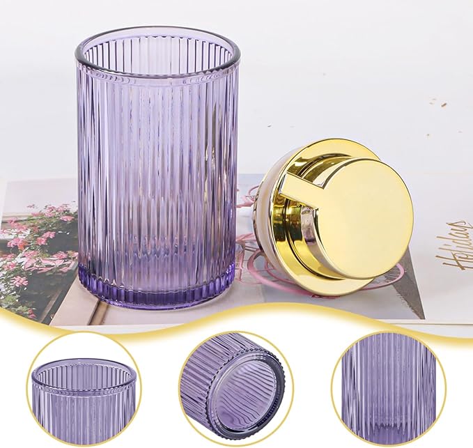 Foaming Soap Dispenser, 12 Oz Purple Glass Soap Dispenser, Refillable Liquid Lotion Container Foam Gold Pump Bottle Decorative Modern Slim Ribbed Bottle for Bathroom and Kitchen