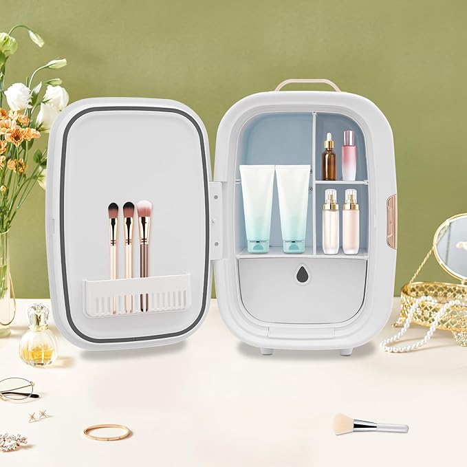 12 Liter Skincare Fridge, 20℃/68℉ Low Noise Constant Temperature Cosmetic Fridge Home Beauty Cosmetics Refrigerator Portable Control Mini Compact Beauty Refrigerator for Bedroom Office & Car (White)