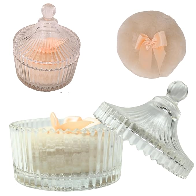 2 Pcs Large Body Powder Puff and Container Powder Container with Puff Powder Puff Crystal Container Soft Washable Reusable Velour Face Body Glitter Powder Puff Wet Dry Makeup (Yellow)