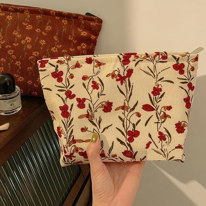 SxoSyo Makeup Bag for Women Cosmetic Bags Large Make up Brushes Pouch Travel Toiletry Zipper Purse Organizer for Gifts (flowers and plants, Beige)