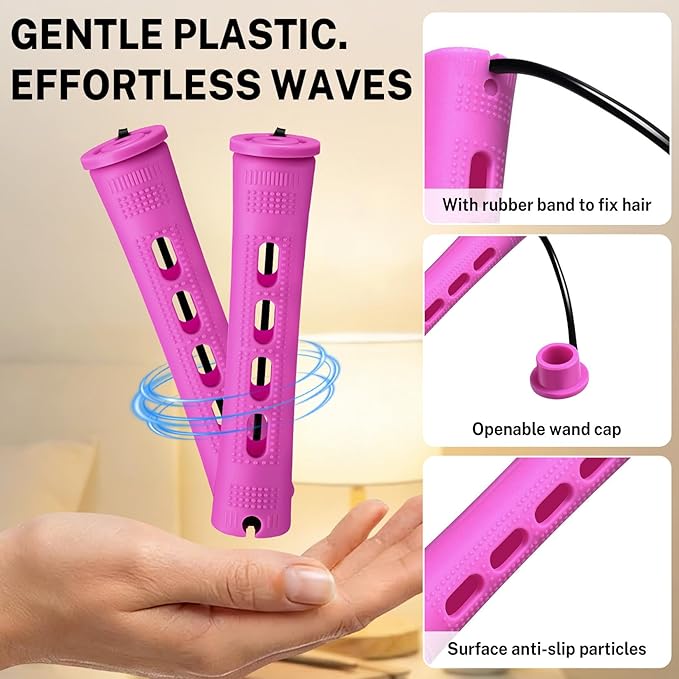 60 Pcs Perm Rods for Long Hair, Cold Wave Perm Rods Set for Women's Long & Short Plastic Curling Rollers for Hair Curling and DIY Hairdressing Styling Tool（0.75 x 3.22 inches）
