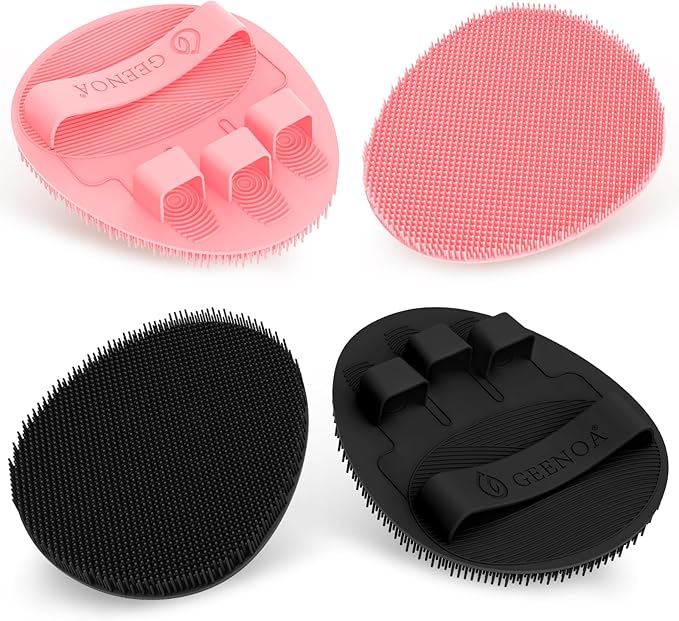 Silicone Bath Gloves 4PCS, 360° Anti-Slip & Enlarged Silicone Body Scrubber for Rich Foaming Deep Cleaning, Revolutionary No-Grip & Hand-fit Shower Scrubber for All Skin Types(Black/Pinkx2)