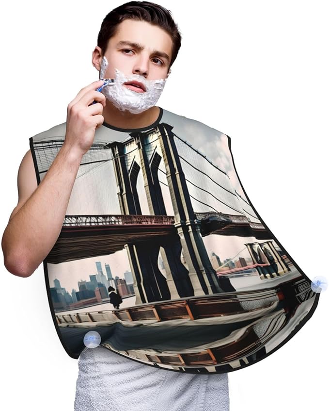 Brooklyn Bridge S Print Beard Bib Apron For Men, Beard Hair Catcher For Men Shaving Trimming,Beard Cape Cloth