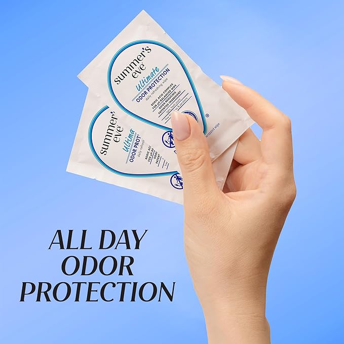 Summer's Eve Ultimate Odor Protection Daily Feminine Wipes, Gentle pH-Balanced Formula with Boric Acid Cleanses & Removes Vaginal Odor, Individually Wrapped Body Wipes, 12 Count (Pack of 2)