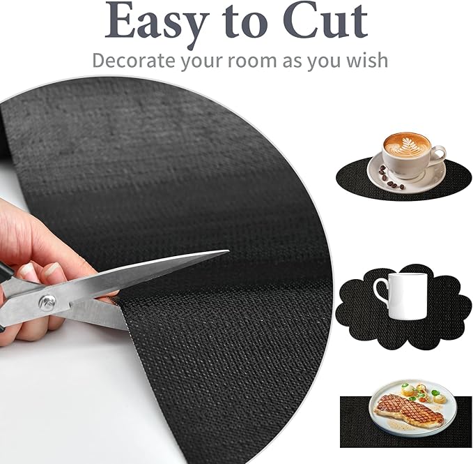 Shelf Liners for Kitchen Cabinets 12in x 20FT, Non Adhesive Drawer Liner Pure Black Thickened Shelf Liner Non-Slip Easy to Clean for Tool Box Refrigerator with Knife and Tape Measure