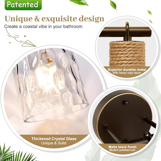 Bathroom Light Fixtures, 5-Light Coastal Vanity Lights with Crystal Glass Shade, Oil-Rubbed Bronze Bathroom Wall Lamp for Mirror Kitchen Hallway Cabinet