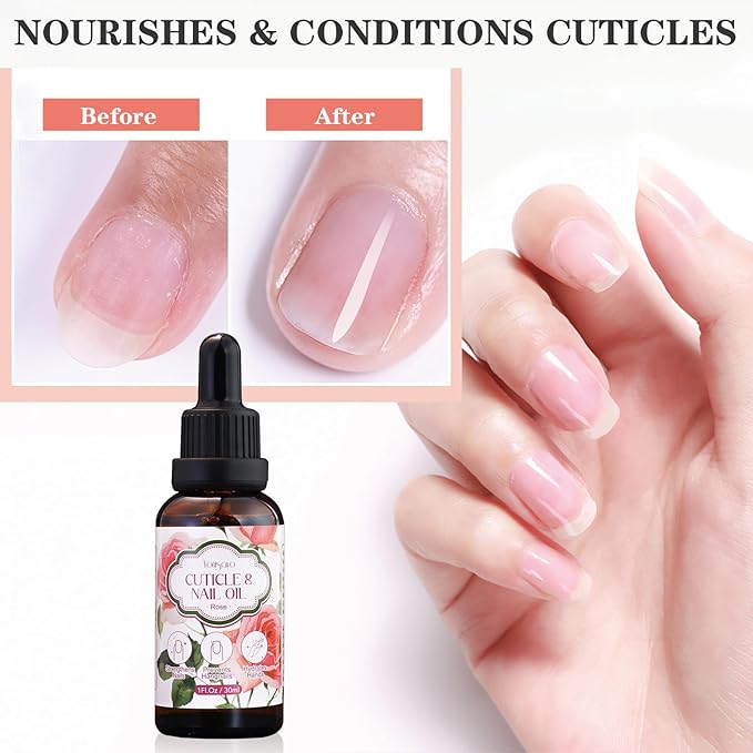 3 in 1 Cuticle Oil, 3 Pack Rose Nails Care Oil to Strengthen Brittle Nails, Hydrate Dry Cuticles & Soften Hands, Fast-Absorbing